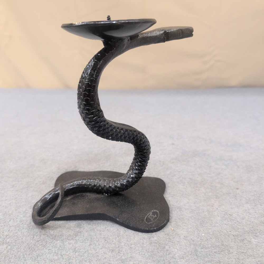 Cast Iron Snake Candle Holder Textured Black Serpent Cobra Gothic Decor - Picture 4 of 6